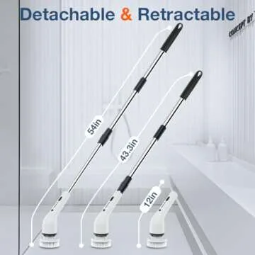 Lefree Electric Spin Scrubber, Cordless, 2 Speeds, Black, Plastic, w/ 8 Replaceable Brush Heads, for Cleaning Floors, Windows, Bathtubs, Grout, Tiles, Sink, Car