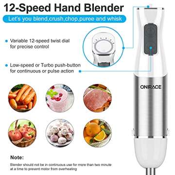 Immersion Blender, 5-in-1 Hand Blender Kits, 800W Powerful 12-Speed Handheld Stick Blender with Stainless Steel Blades, 500ml Chopper, 600ml Beaker, Egg Whisk, Milk Frother for Kitchen Multi-Purpose