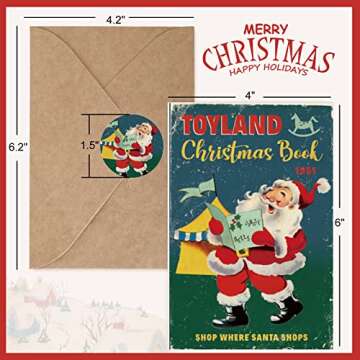 Whaline Retro Christmas Greeting Cards 40 Pack Vintage Xmas Cartoon Blank Note Cards with Kraft Envelope Matching Seal Stickers for Holiday Invitation Supplies, 10 Design, 4 x 6 Inch