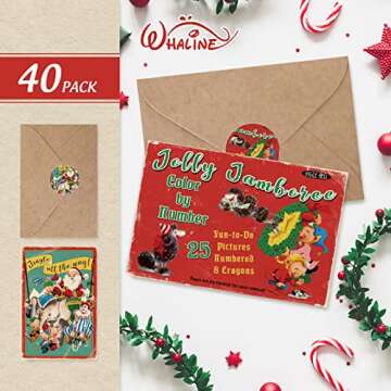 Whaline Retro Christmas Greeting Cards 40 Pack Vintage Xmas Cartoon Blank Note Cards with Kraft Envelope Matching Seal Stickers for Holiday Invitation Supplies, 10 Design, 4 x 6 Inch