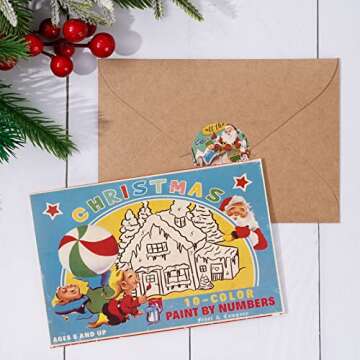 Whaline Retro Christmas Greeting Cards 40 Pack Vintage Xmas Cartoon Blank Note Cards with Kraft Envelope Matching Seal Stickers for Holiday Invitation Supplies, 10 Design, 4 x 6 Inch