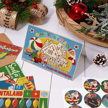 Whaline Retro Christmas Greeting Cards 40 Pack Vintage Xmas Cartoon Blank Note Cards with Kraft Envelope Matching Seal Stickers for Holiday Invitation Supplies, 10 Design, 4 x 6 Inch