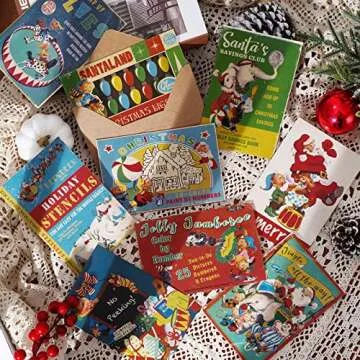 Whaline Retro Christmas Greeting Cards 40 Pack Vintage Xmas Cartoon Blank Note Cards with Kraft Envelope Matching Seal Stickers for Holiday Invitation Supplies, 10 Design, 4 x 6 Inch