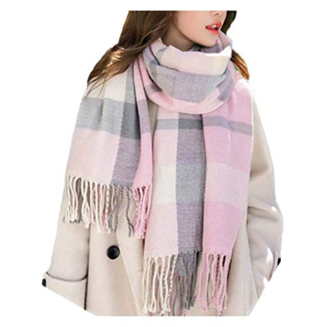 Wander Agio Pink Grey Knit Plaid Winter Scarf
