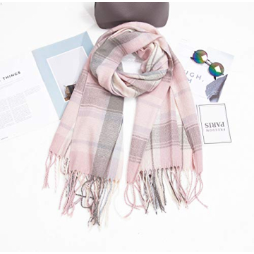 Wander Agio Pink Grey Knit Plaid Winter Scarf