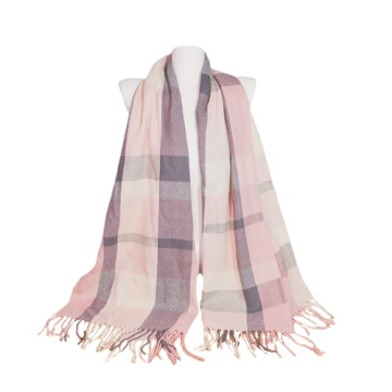Wander Agio Pink Grey Knit Plaid Winter Scarf
