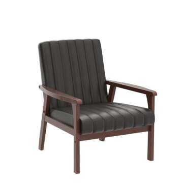 Edenbrook Carlton Exposed Wooden Arm Accent Chair for Living Room-Real Wood-Modern Channeled Tufting, Black