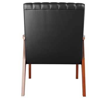 Edenbrook Carlton Exposed Wooden Arm Accent Chair for Living Room-Real Wood-Modern Channeled Tufting, Black