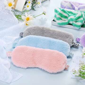 Zhanmai 12 Pcs Sleepover Party Supplies for Girl Teenage, Plush Sleep Eye Mask Soft Plush Nap Eye Shade Plush Bow Spa Headbands, Elastic Hair Band for Single Women Spa Slumber Party Favor
