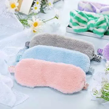 Zhanmai 12 Pcs Sleepover Party Supplies for Girl Teenage, Plush Sleep Eye Mask Soft Plush Nap Eye Shade Plush Bow Spa Headbands, Elastic Hair Band for Single Women Spa Slumber Party Favor