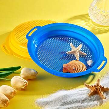 6 Pieces Plastic Sand Sifter Colorful Sand Sieves Sand Sifting Pan Sand Strainer Toys for Parties Beaches Parks Backyards