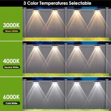 Solar Fence Lights Outdoor - 2700/4000/6000K 3 Mode, IP65 Waterproof Fence Solar Lights Outdoor, Solar Deck Lights for Outside, Backyard/Railing/Step/Patio/Deck Fence/Stair Railings and Wall (8 pack)