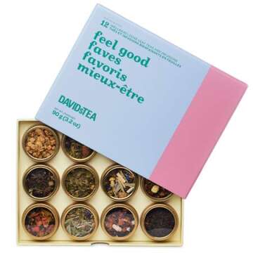 DAVIDsTEA Feel Good Faves 12 Tea Sampler, Loose Leaf Tea Gift Set, Assortment of 12 Wellness Teas and Infusions, 3.2 oz