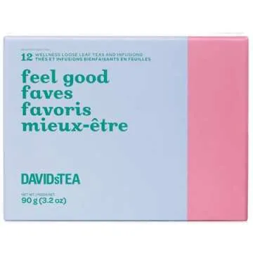 DAVIDsTEA Feel Good Faves 12 Tea Sampler, Loose Leaf Tea Gift Set, Assortment of 12 Wellness Teas and Infusions, 3.2 oz