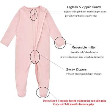 Aablexema Baby Pajamas with Feet and Mittens 2-Pack Zip Up Infant Cotton Long Sleeve Footies Sleep a...