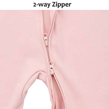 Aablexema Baby Pajamas with Feet and Mittens 2-Pack Zip Up Infant Cotton Long Sleeve Footies Sleep and Play (Beige & Pink,3-6m)