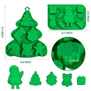 Homyplaza 4 Pack Christmas Silicone Baking Molds, Nonstick Chocolate Cake Molds, 3D Christmas Tree,Santa Claus Cookies Molds DIY Christmas Candy Fonda