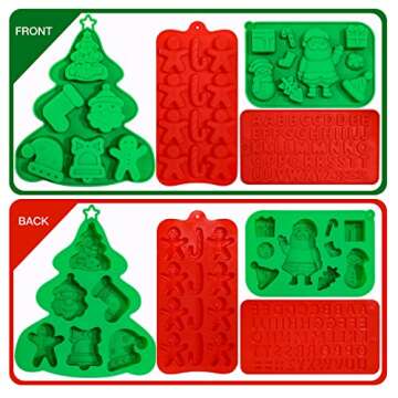 Homyplaza 4 Pack Christmas Silicone Baking Molds, Nonstick Chocolate Cake Molds, 3D Christmas Tree,Santa Claus Cookies Molds DIY Christmas Candy Fonda