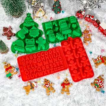 Homyplaza 4 Pack Christmas Silicone Baking Molds, Nonstick Chocolate Cake Molds, 3D Christmas Tree,Santa Claus Cookies Molds DIY Christmas Candy Fonda