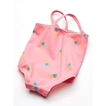 Amazon Essentials Baby Girls' One-Piece Swimsuits, Pink, Pineapple, 3 Months