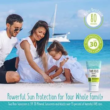 Two Peas Organics - All Natural Organic SPF 30 Sunscreen Lotion - Coral Reef Safe - Baby, Kid & Family Friendly - Chemical Free Mineral Based Formula - Waterproof & Unscented - 3oz (1 Pack)