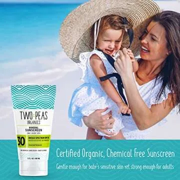 Two Peas Organics - All Natural Organic SPF 30 Sunscreen Lotion - Coral Reef Safe - Baby, Kid & Family Friendly - Chemical Free Mineral Based Formula - Waterproof & Unscented - 3oz (1 Pack)