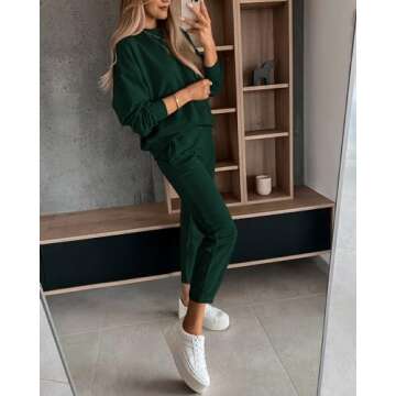 BTFBM Women's Two Piece Lounge Sets Fall Winter Sweatsuits Long Sleeve Sweatshirt Pants Jogger Tracksuit Outfits Pockets(Solid Dark Green, Small)