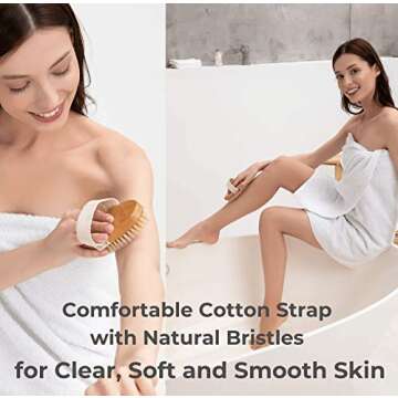 Dry Brushing Body Brush Set – Natural Bristle Spa Exfoliator Kit with Face Cleansing Brush, Long D...