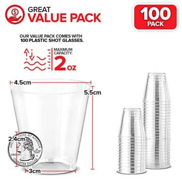Stock Your Home 2 oz Shot Glasses - 100 Mini Plastic Shot Glasses (2oz) Clear Disposable Cups for Je...