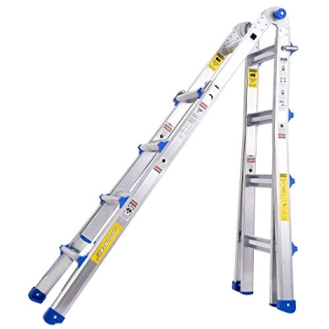 TOPRUNG 17Ft Aluminum A-Frame Ladder 300 lbs Capacity