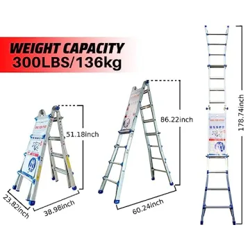 TOPRUNG 17Ft Aluminum A-Frame Ladder 300 lbs Capacity