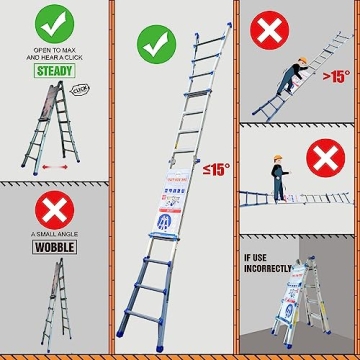 TOPRUNG 17Ft Aluminum A-Frame Ladder 300 lbs Capacity
