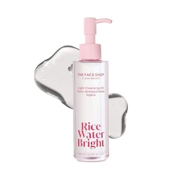 The Face Shop Rice Water Bright Light Facial Cleansing Oil, Daily Makeup Remover, Oil Cleanser, Vega...