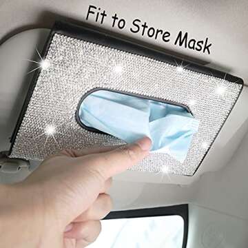 iliensa Bling Auto Sun Visor Napkin Holder, Sparkling Crystal Diamond Leather Paper Towel Cover Case Hanging Car Visor Tissue Holder Car Accessories Universal Fit (Black)