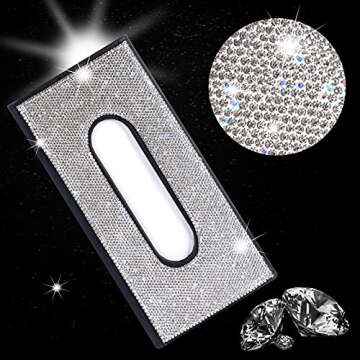 iliensa Bling Auto Sun Visor Napkin Holder, Sparkling Crystal Diamond Leather Paper Towel Cover Case Hanging Car Visor Tissue Holder Car Accessories Universal Fit (Black)