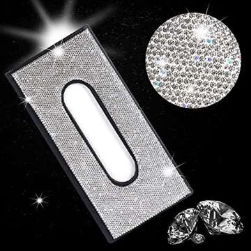 iliensa Bling Auto Sun Visor Napkin Holder, Sparkling Crystal Diamond Leather Paper Towel Cover Case Hanging Car Visor Tissue Holder Car Accessories Universal Fit (Black)