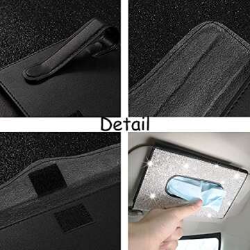 iliensa Bling Auto Sun Visor Napkin Holder, Sparkling Crystal Diamond Leather Paper Towel Cover Case Hanging Car Visor Tissue Holder Car Accessories Universal Fit (Black)