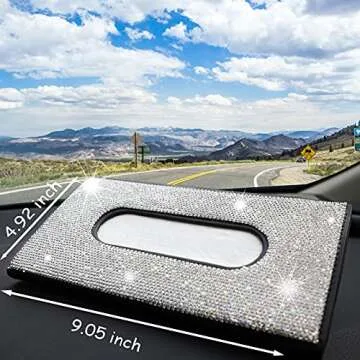 iliensa Bling Auto Sun Visor Napkin Holder, Sparkling Crystal Diamond Leather Paper Towel Cover Case Hanging Car Visor Tissue Holder Car Accessories Universal Fit (Black)