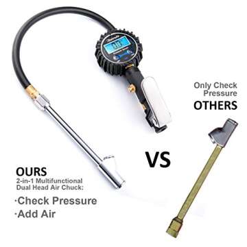 AstroAI Air Chuck, 2-in-1 1/4" FNPT RV Heavy Duty Dual Head Stainless Steel Tire Chuck for Inflator Gauge Compressor Accessories, Silver (1 Pack)