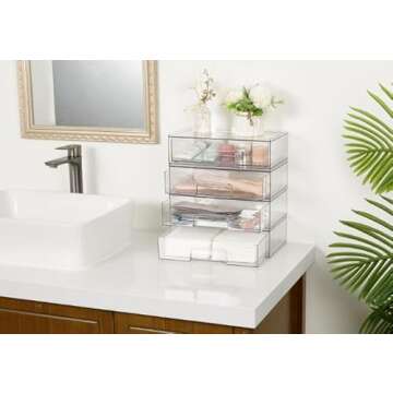 Vtopmart 12.1''W Clear Stackable Storage Drawers,3 Pack Acrylic Plastic Organizers Bins for Makeup Palettes, Cosmetics, and Beauty Supplies,Ideal for Vanity, Bathroom,Cabinet,Desk Organization