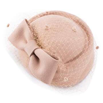 Lawliet Womens Dress Fascinator Wool Felt Pillbox Hat Party Wedding Bow Veil A080 (Camel)