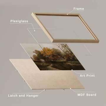 SIGNWIN Framed Autumn Fall Forest River Landscape Wall Art, Nature Wilderness Illustrations Wall Decor Prints, Antique Vintage Botanical Wall Décor for Living Room, Bedroom - 11"x14" Natural