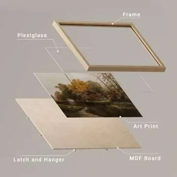 SIGNWIN Framed Autumn Fall Forest River Landscape Wall Art, Nature Wilderness Illustrations Wall Decor Prints, Antique Vintage Botanical Wall Décor for Living Room, Bedroom - 11"x14" Natural