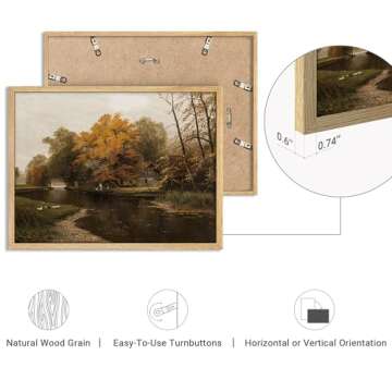 SIGNWIN Framed Autumn Fall Forest River Landscape Wall Art, Nature Wilderness Illustrations Wall Decor Prints, Antique Vintage Botanical Wall Décor for Living Room, Bedroom - 11"x14" Natural