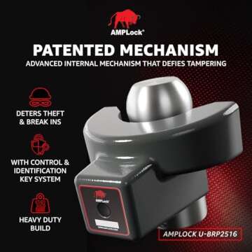 AMPLock - U-BRP2516 Heavy Duty Trailer Coupler Lock, 2 5/16" RV & Trailer Lock, Ball Coupler with St...