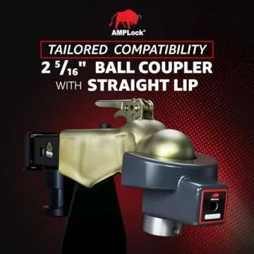 AMPLock - U-BRP2516 Heavy Duty Trailer Coupler Lock, 2 5/16" RV & Trailer Lock, Ball Coupler with Straight Lip, Anti-Theft RV Locks & Trailer Protection with Push and Lock System, Ideal Trailer Locks