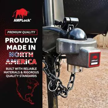 AMPLock - U-BRP2516 Heavy Duty Trailer Coupler Lock, 2 5/16" RV & Trailer Lock, Ball Coupler with Straight Lip, Anti-Theft RV Locks & Trailer Protection with Push and Lock System, Ideal Trailer Locks