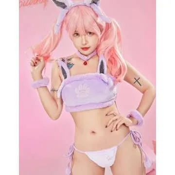 Mobbunny Women Cartoon Cosplay Pajamas Set Purple Flannel Sleeveless Crop Top and Shorts Loungewear Halloween Christmas