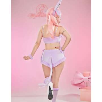 Mobbunny Women Cartoon Cosplay Pajamas Set Purple Flannel Sleeveless Crop Top and Shorts Loungewear Halloween Christmas