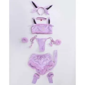 Mobbunny Women Cartoon Cosplay Pajamas Set Purple Flannel Sleeveless Crop Top and Shorts Loungewear Halloween Christmas